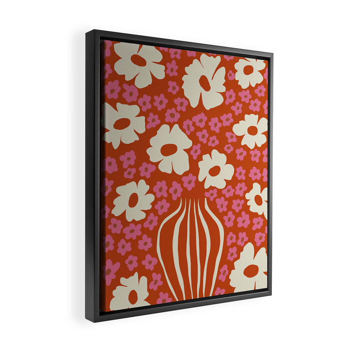 flower-pot in orange and pink Framed Canvas Print Gallery Image 2