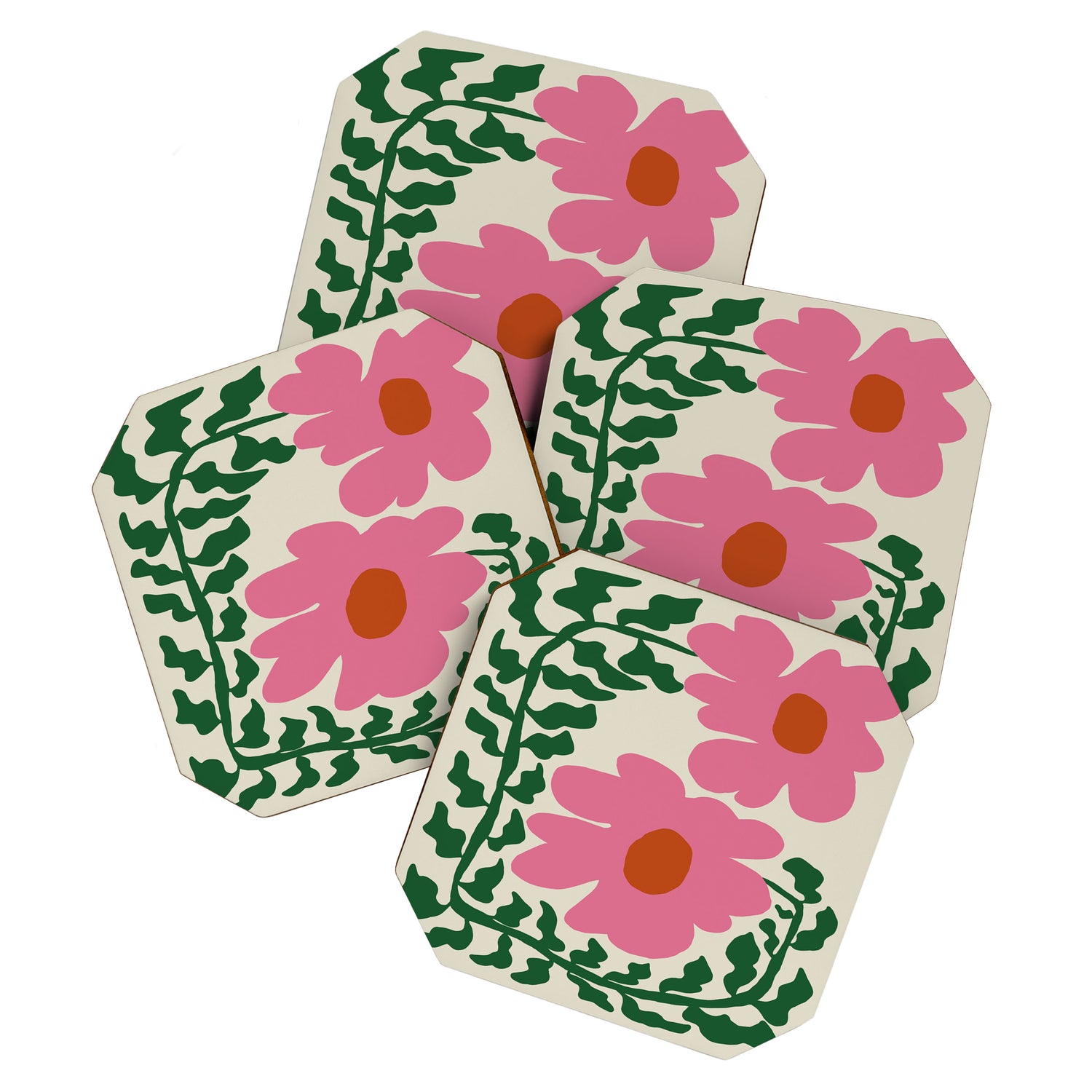 Fun Fern and pink poppy  Coaster Gallery Image 1
