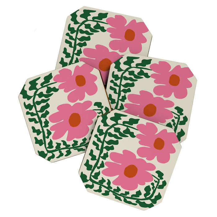 Fun Fern and pink poppy  Coaster Gallery Image 1