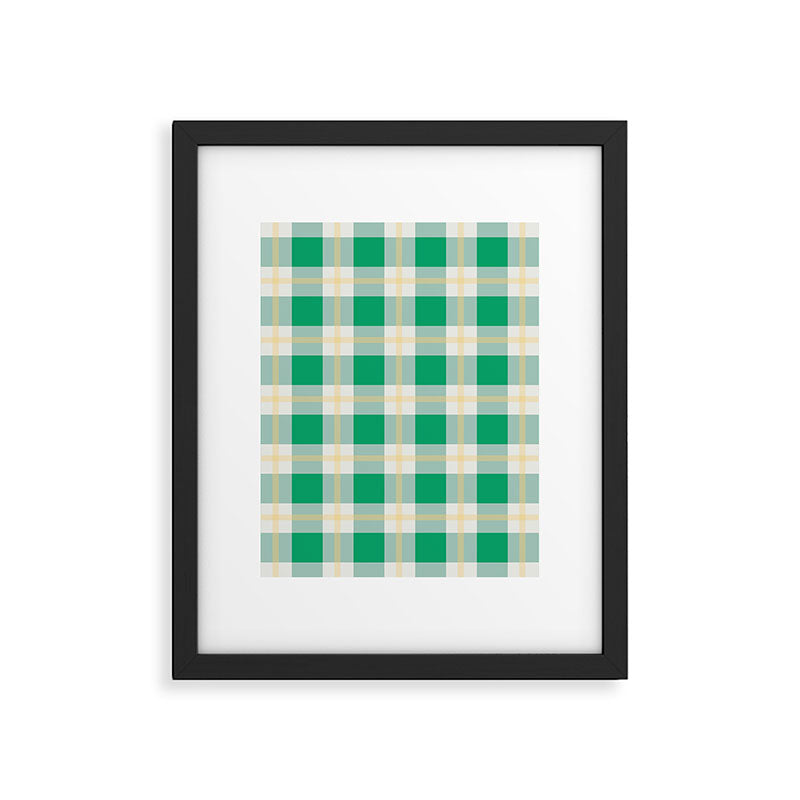 green vintage gingham  Framed Art Print Gallery Image 6