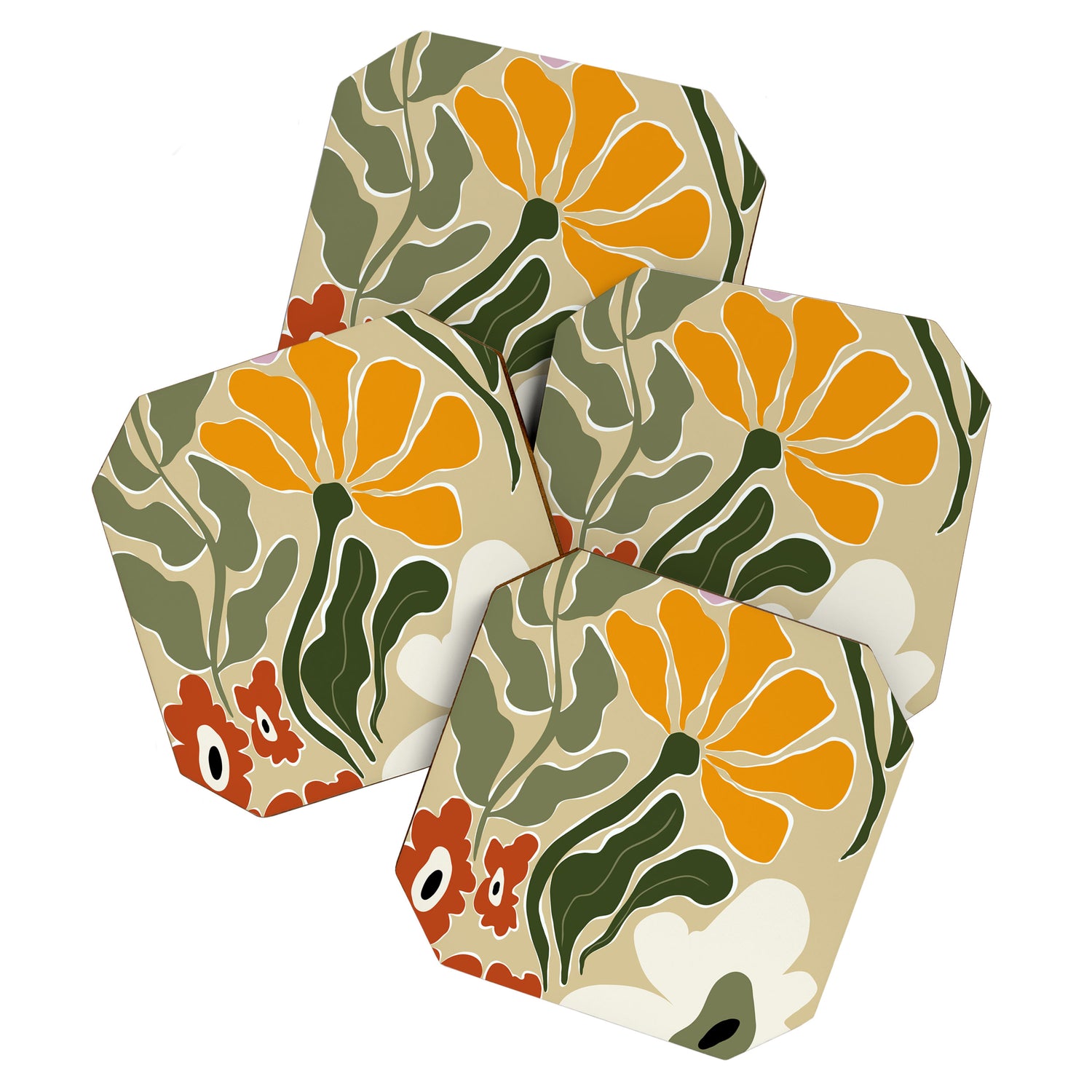 Mid-Century Bloomscape Coaster Gallery Image 1