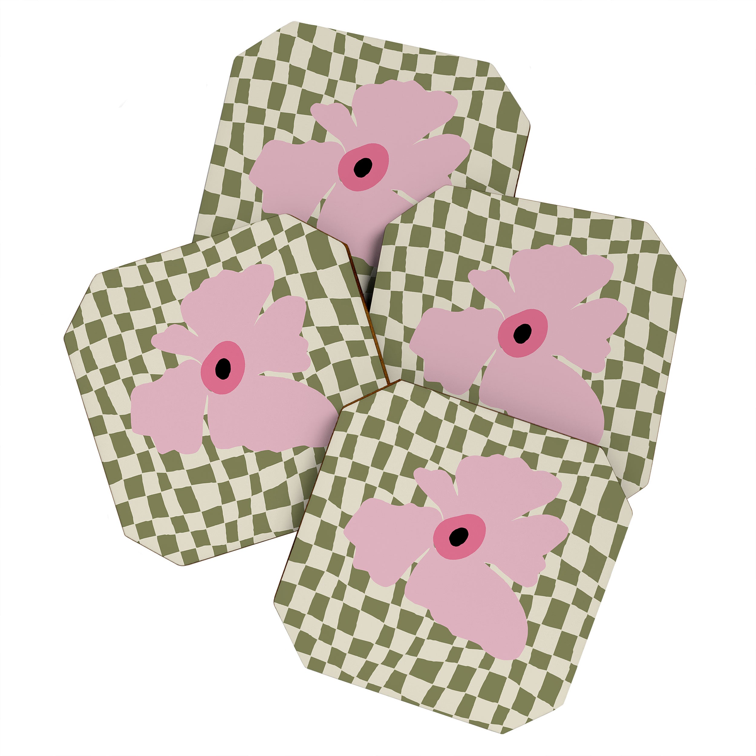 Minimal checkered flower  Coaster Gallery Image 1