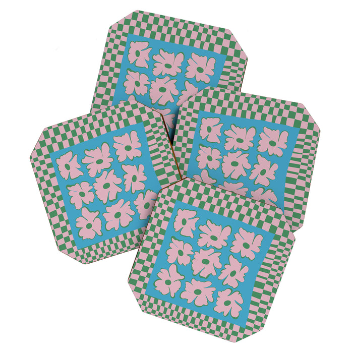 Pastel Nature Checkerboard  Coaster Gallery Image 1