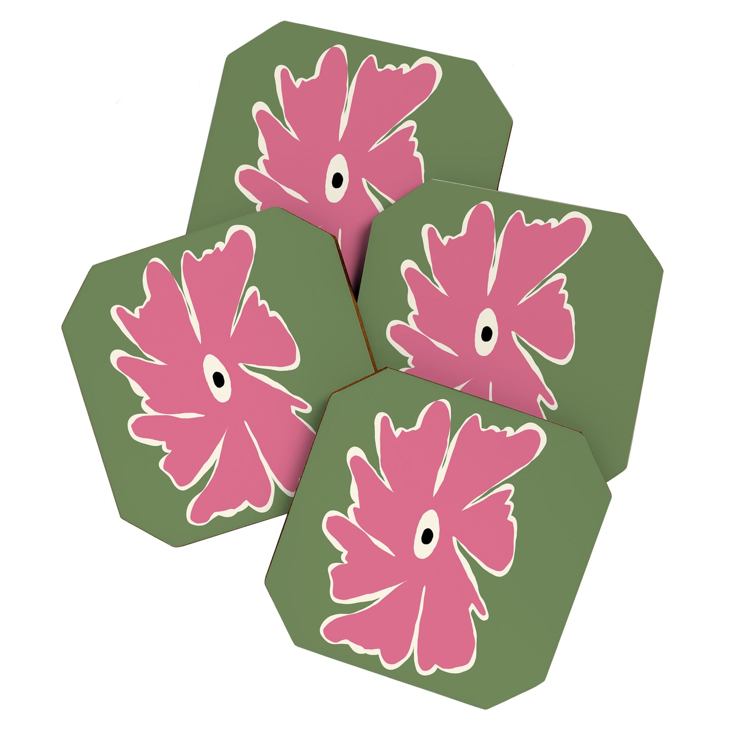 Pink and green bold flower Coaster Gallery Image 1