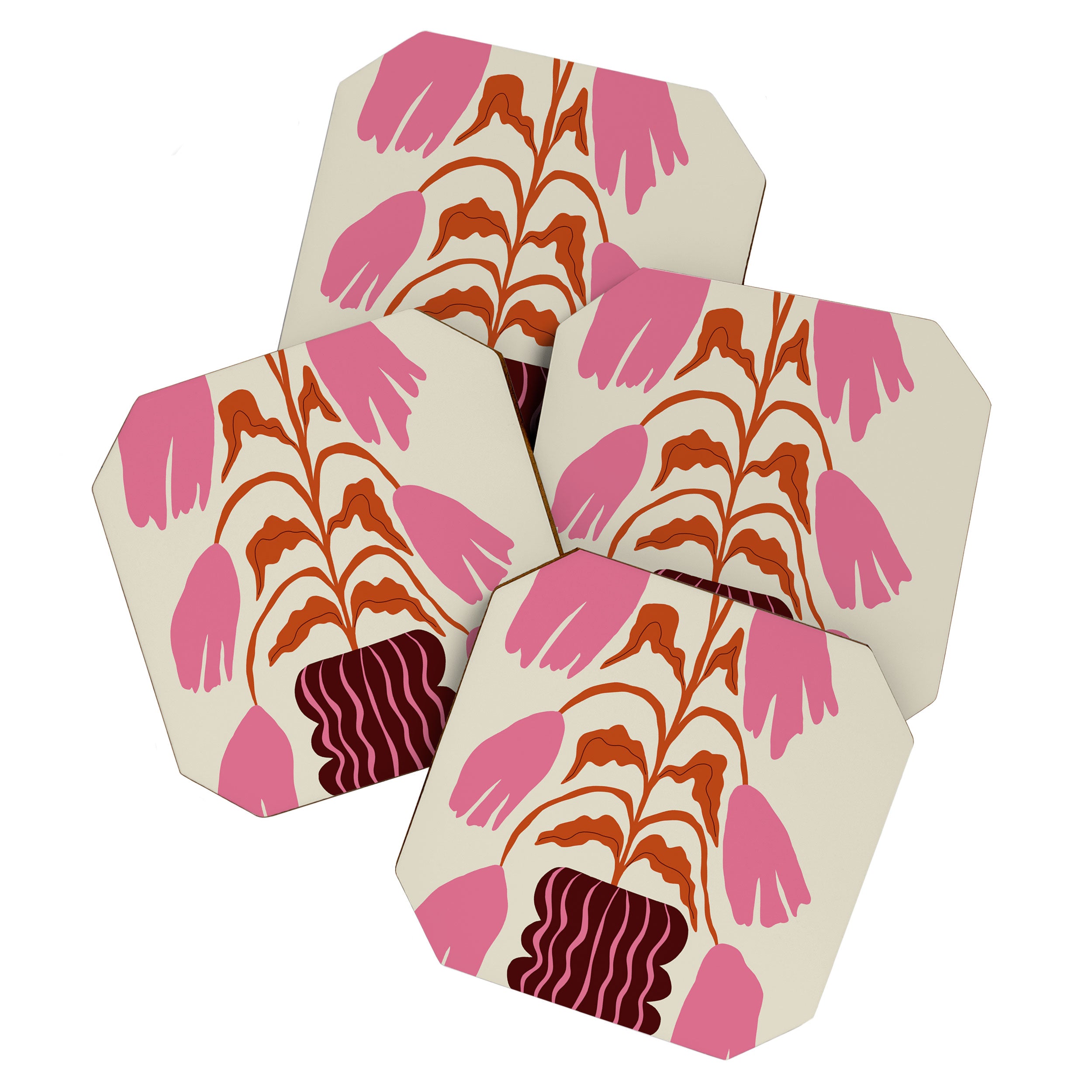 Pink dropping flower pottery   Coaster Gallery Image 1