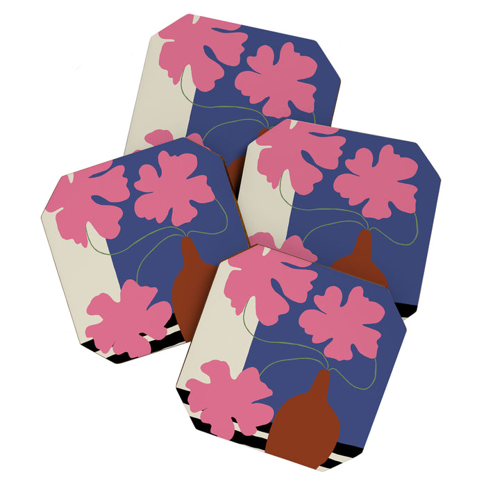 Pink flower pot with Stripe  Coaster Gallery Image 1