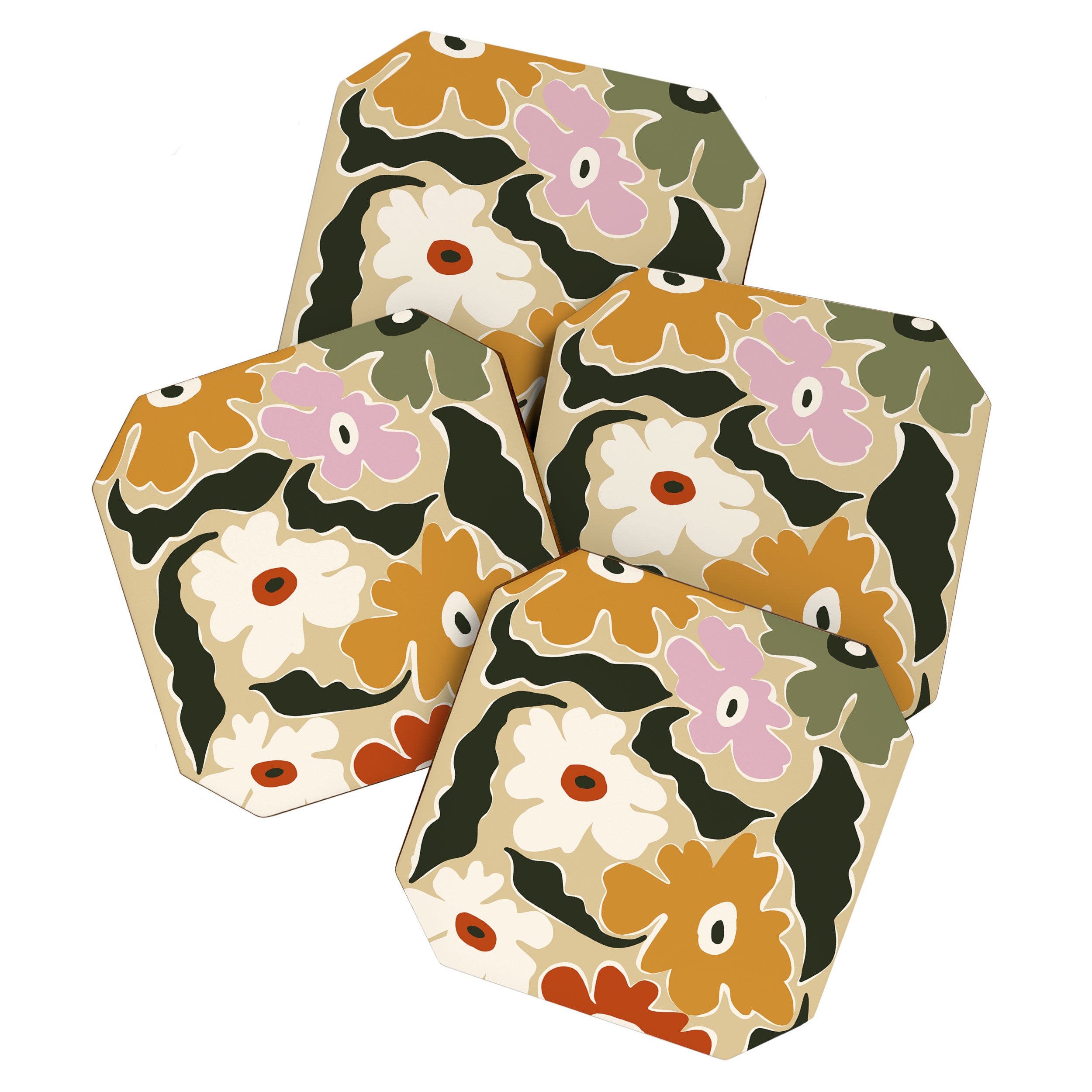 Retro abstract floral  Coaster Gallery Image 1