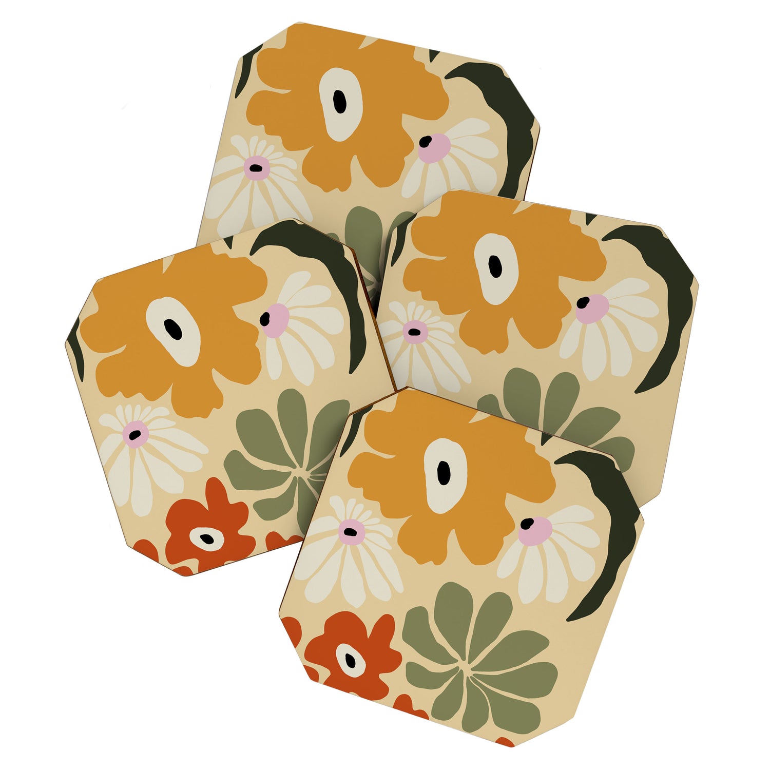 Retro abstract floral  Coaster Gallery Image 1