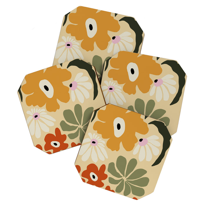 Retro abstract floral  Coaster Gallery Image 1