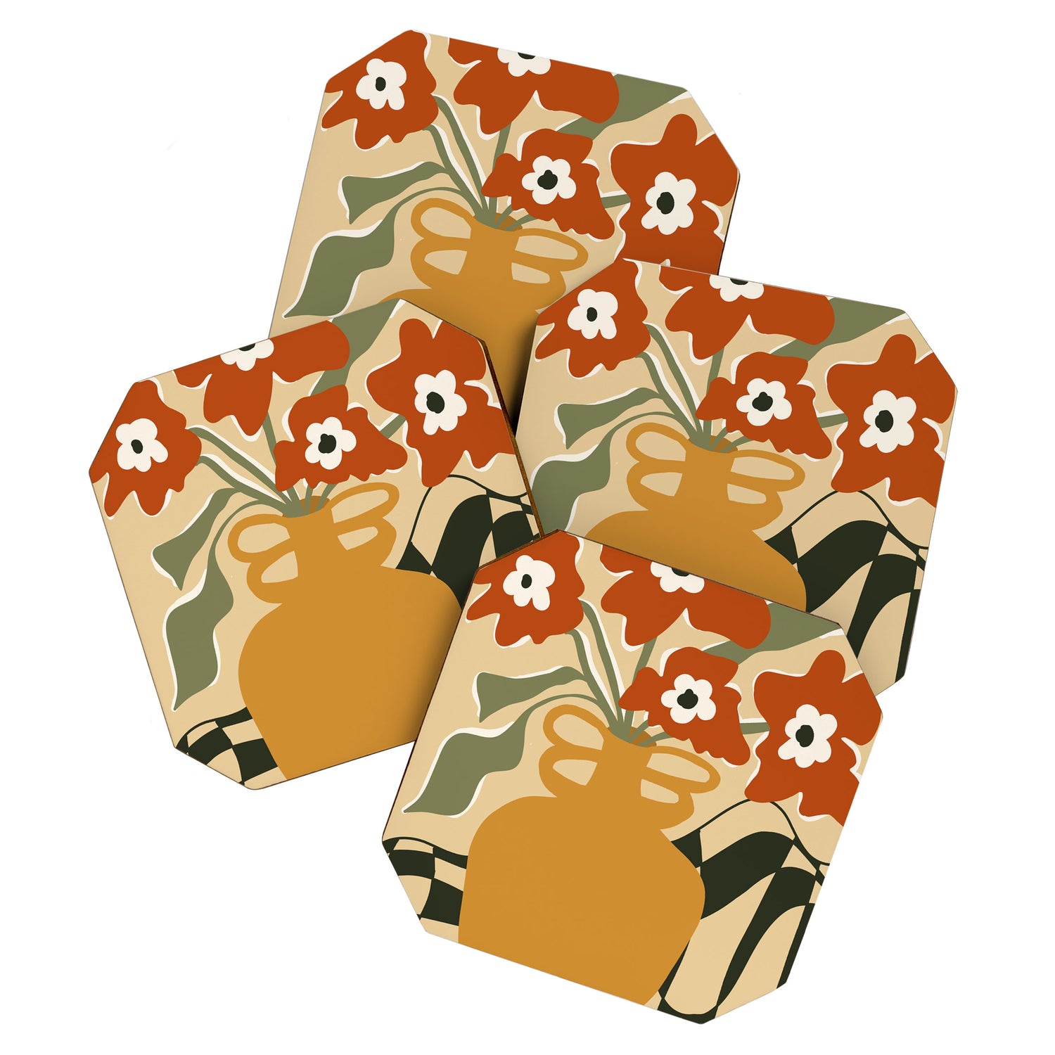 retro checkered flower pot Coaster Gallery Image 1