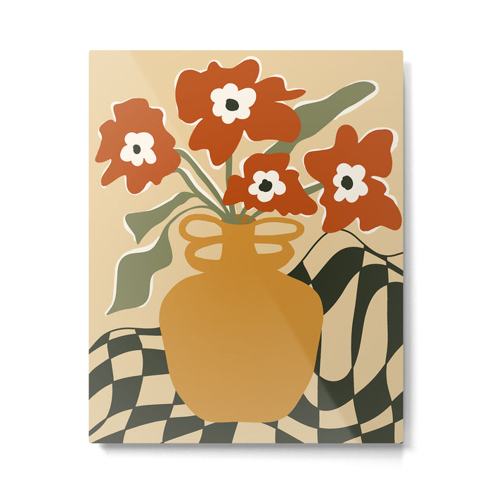 retro checkered flower pot Metal Print Gallery Image 1