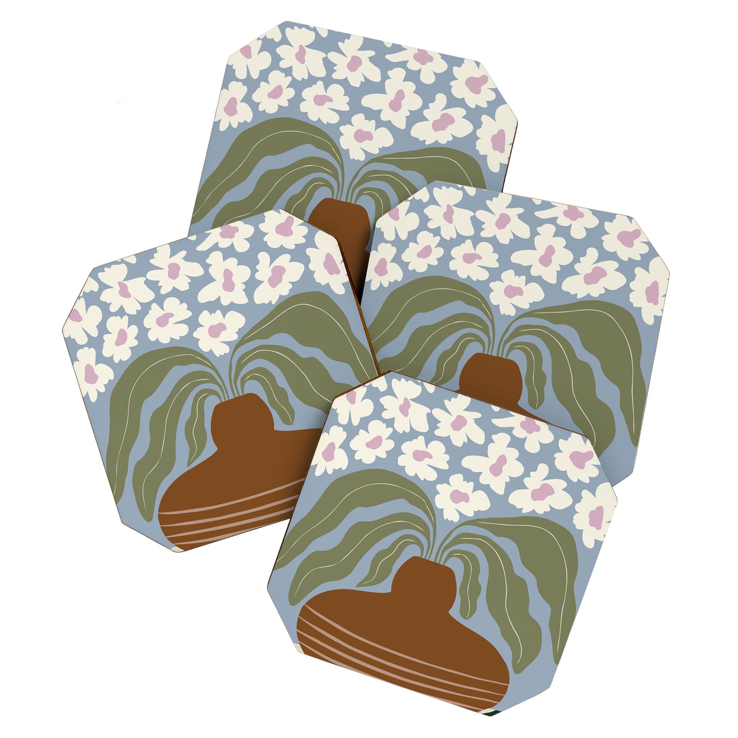 Retro clay and flower Coaster Gallery Image 1