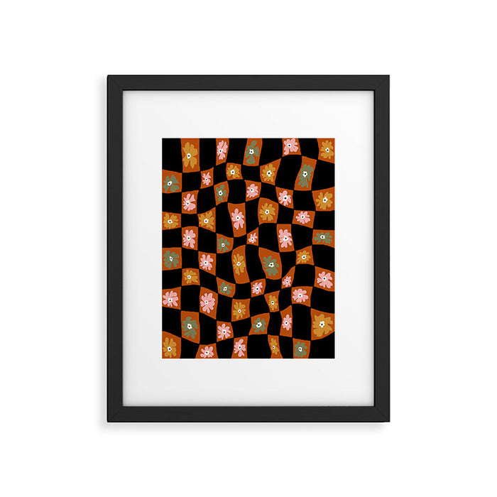 Retro floral check 1 Framed Art Print Gallery Image 1