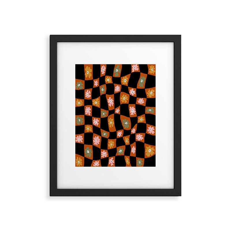 Retro floral check 1 Framed Art Print Gallery Image 5