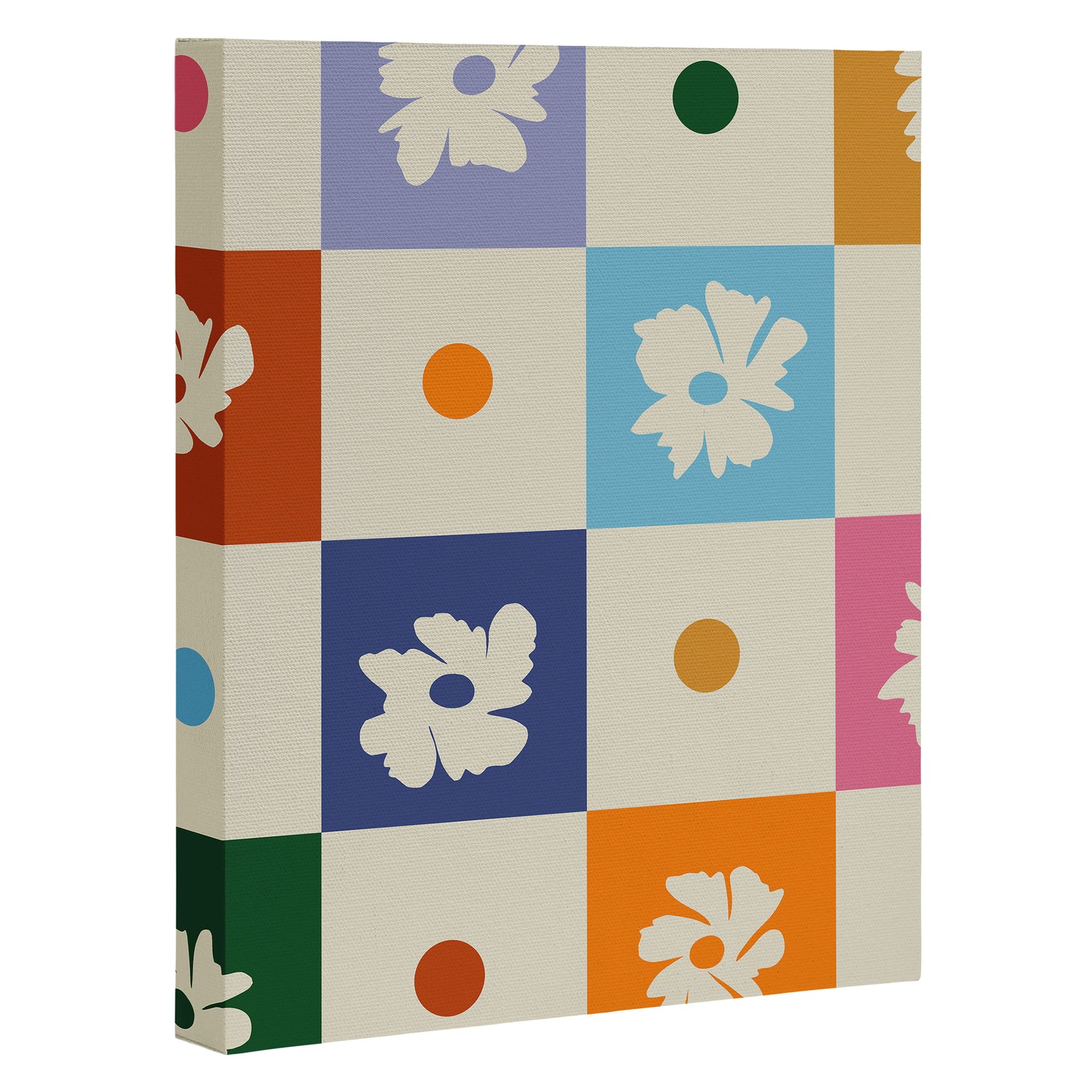Retro floral checkerboard Canvas Print Gallery Image 3
