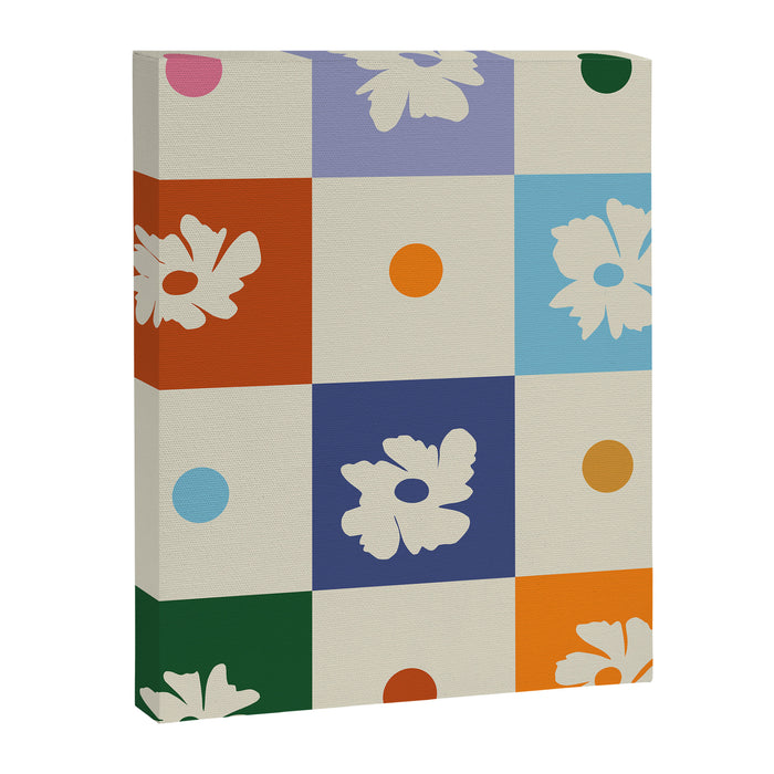 Retro floral checkerboard Canvas Print Gallery Image 1