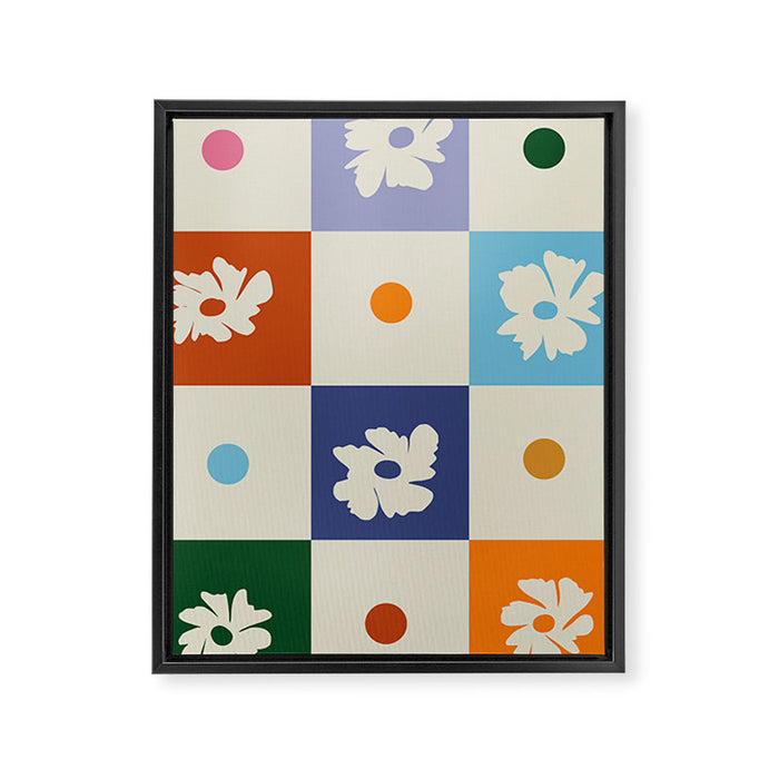 Retro floral checkerboard Framed Canvas Print Gallery Image 1