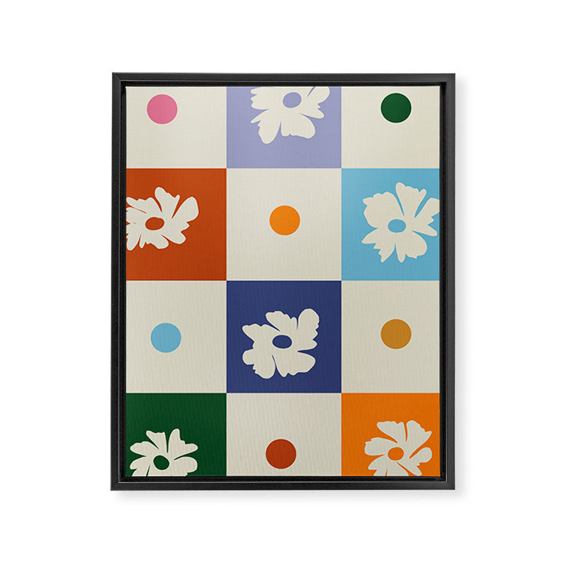 Retro floral checkerboard Framed Canvas Print Gallery Image 8