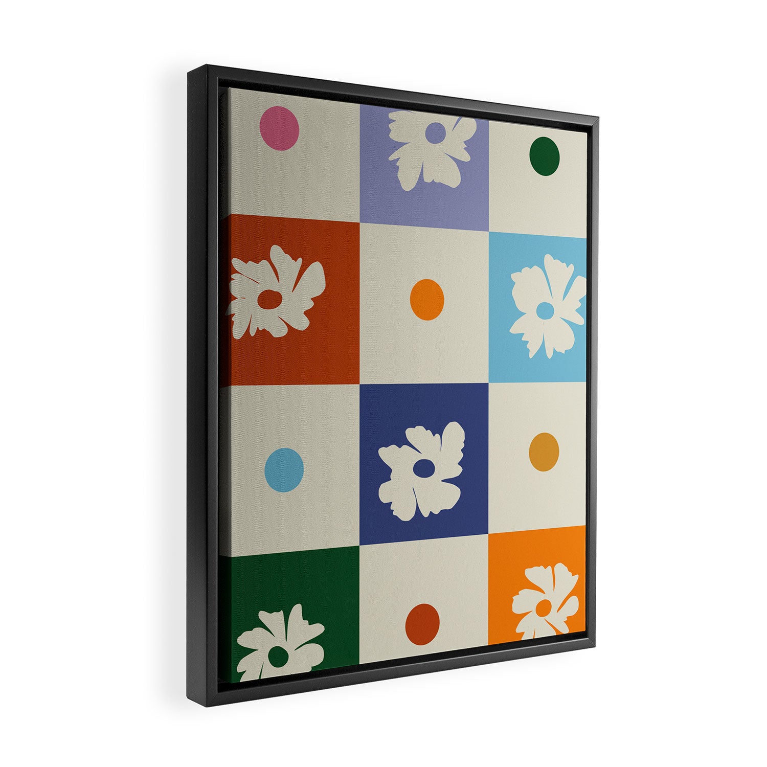 Retro floral checkerboard Framed Canvas Print Gallery Image 2