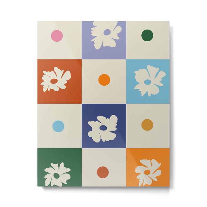 Retro floral checkerboard Metal Print Gallery Image 1