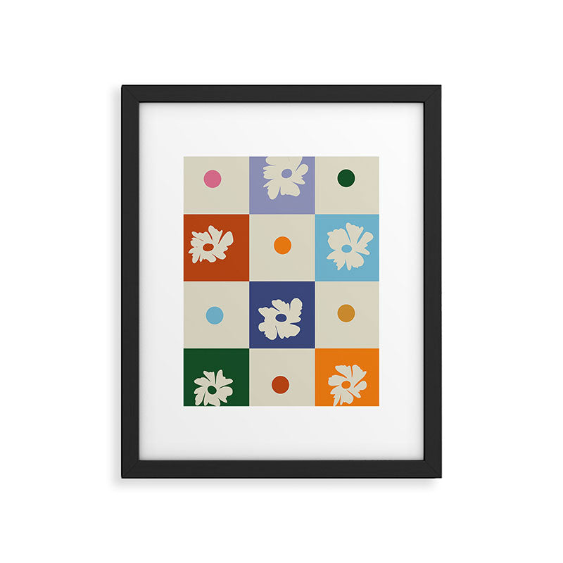 Retro floral checkerboard Framed Art Print Gallery Image 6