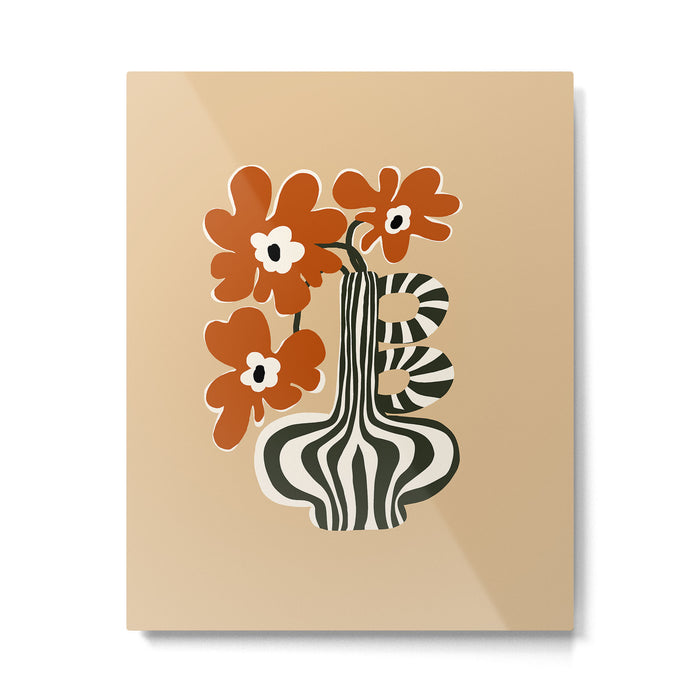 Retro flowerpot with stripe  Metal Print Gallery Image 1