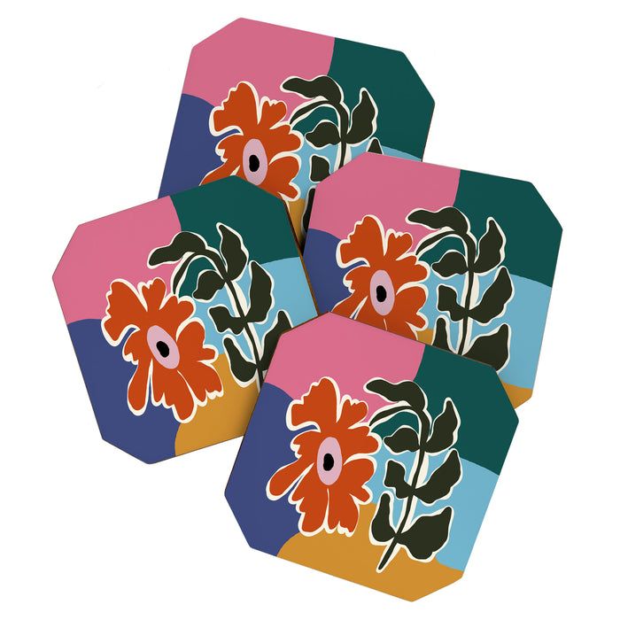 Retro minimal flower I Coaster Gallery Image 1