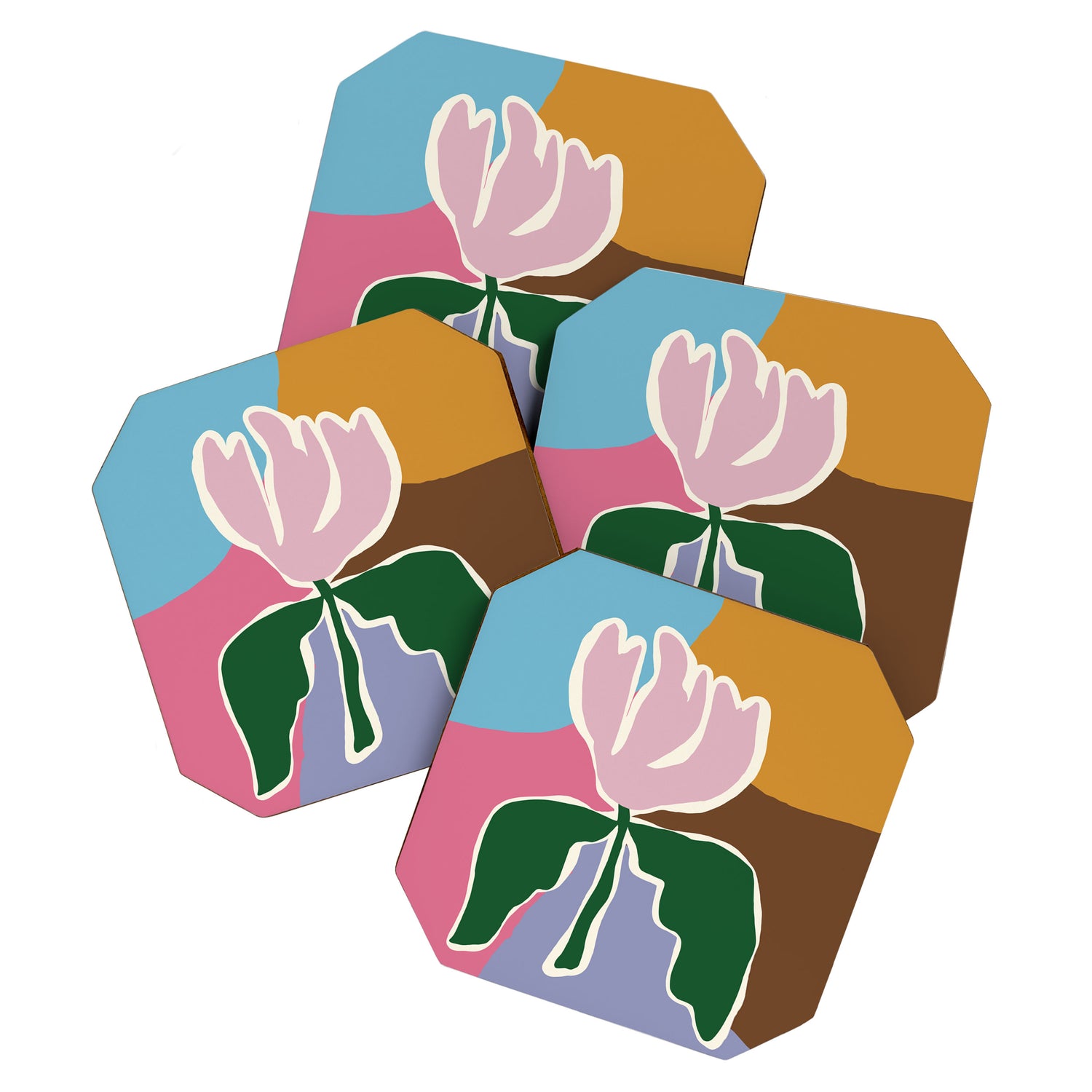 Retro minimal flower II Coaster Gallery Image 1
