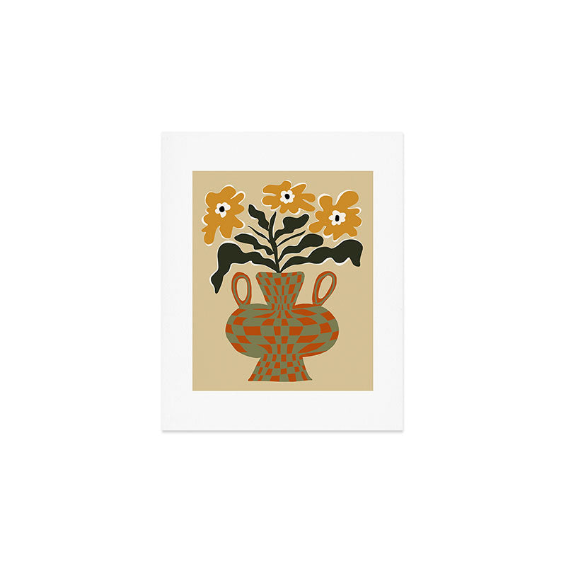 vintage flower vase with check  Art Print Gallery Image 1