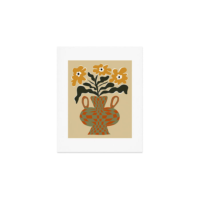vintage flower vase with check  Art Print Gallery Image 1