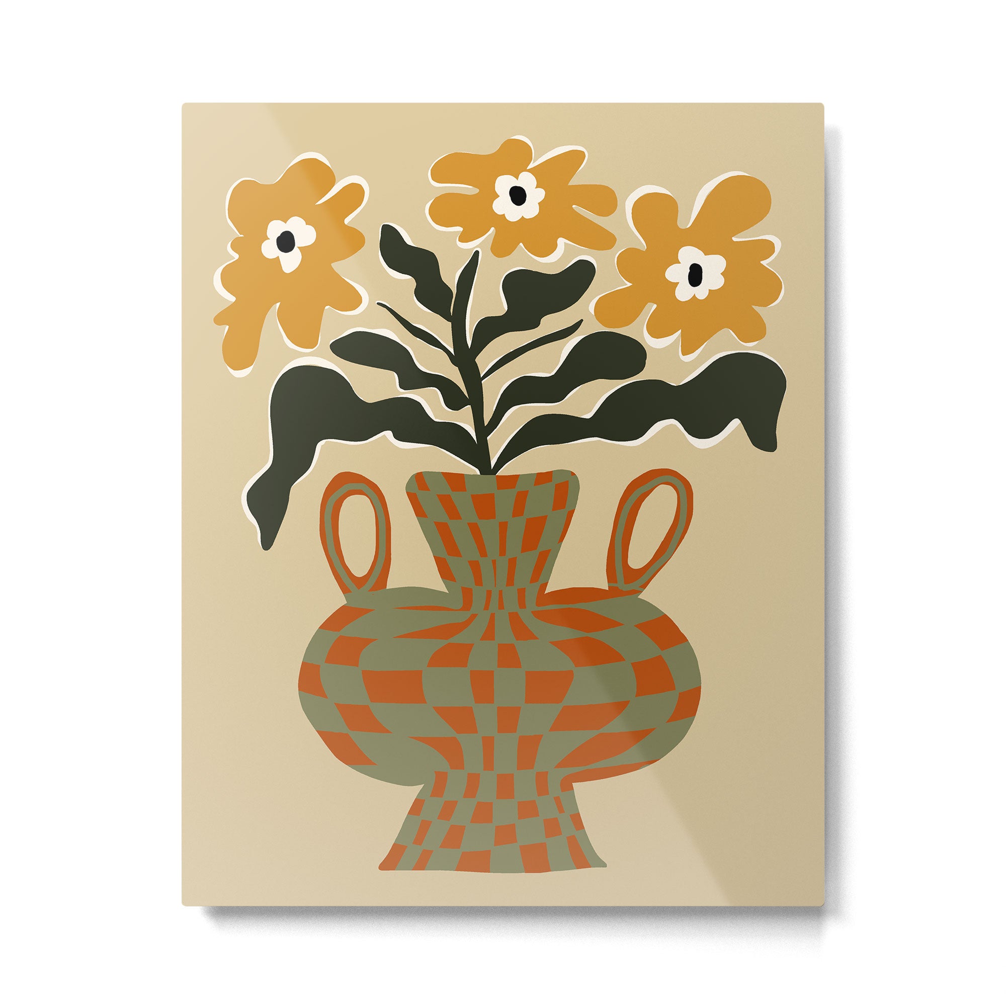 vintage flower vase with check  Metal Print Gallery Image 4