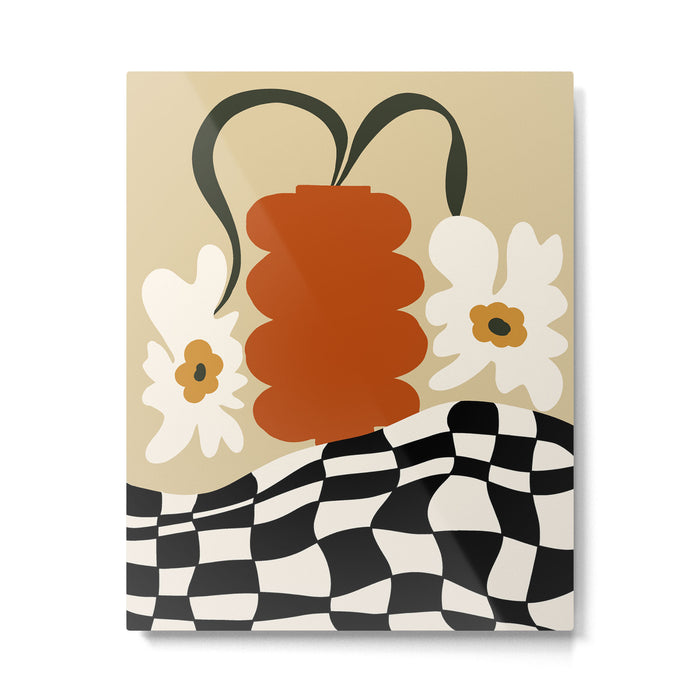 Vintage matisse floral check  Metal Print Gallery Image 1