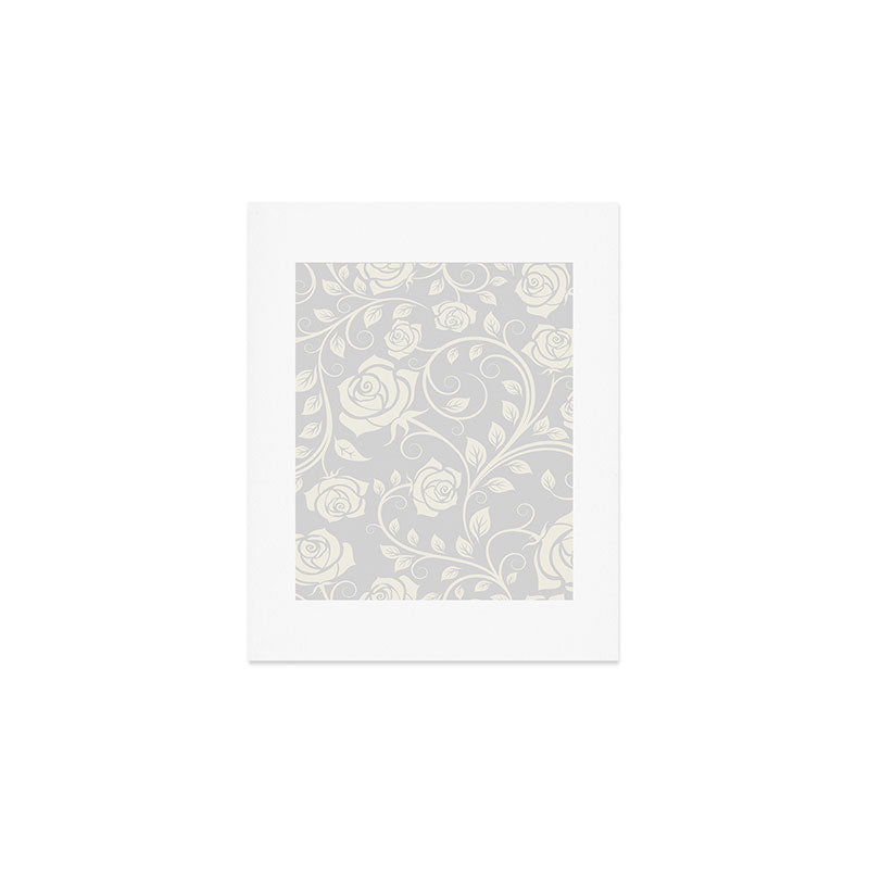 Antique White Roses Silhouette on Silver Grey Art Print Gallery Image 1