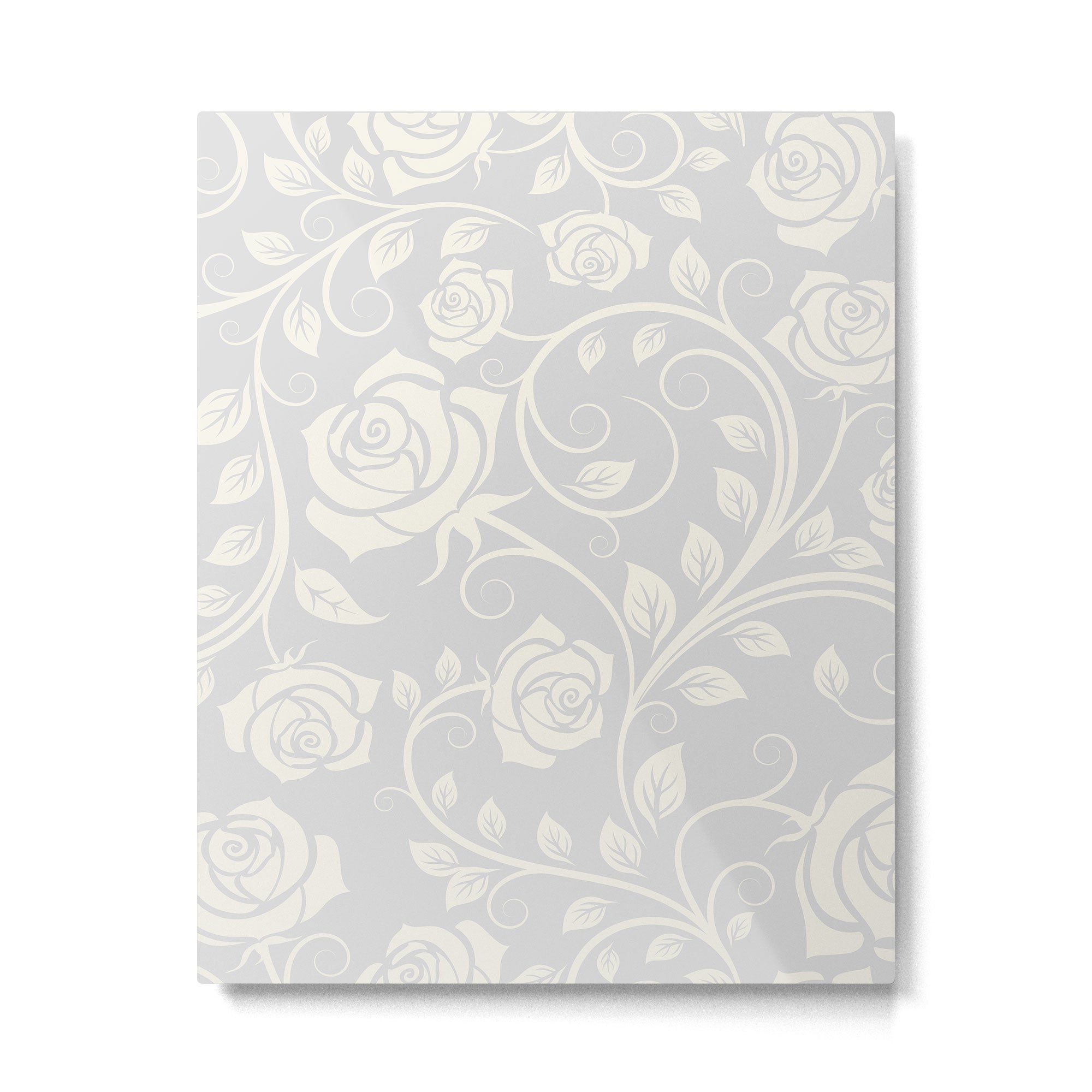 Antique White Roses Silhouette on Silver Grey Metal Print Gallery Image 6