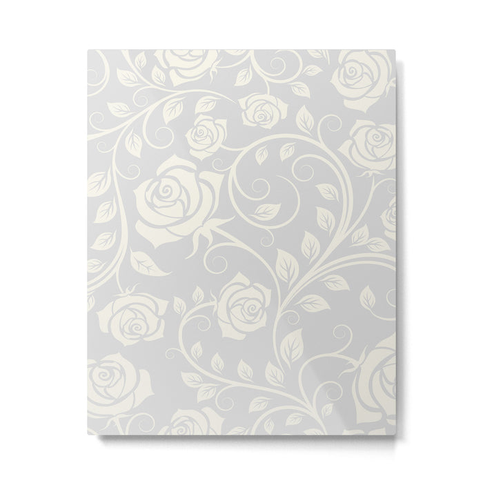 Antique White Roses Silhouette on Silver Grey Metal Print Gallery Image 1