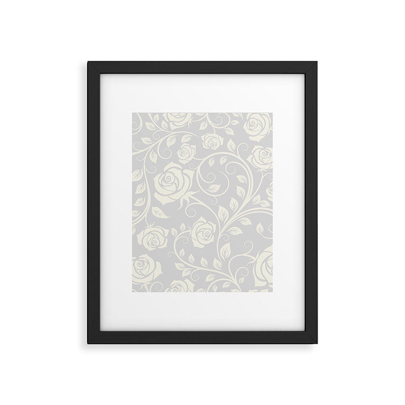 Antique White Roses Silhouette on Silver Grey Framed Art Print Gallery Image 6