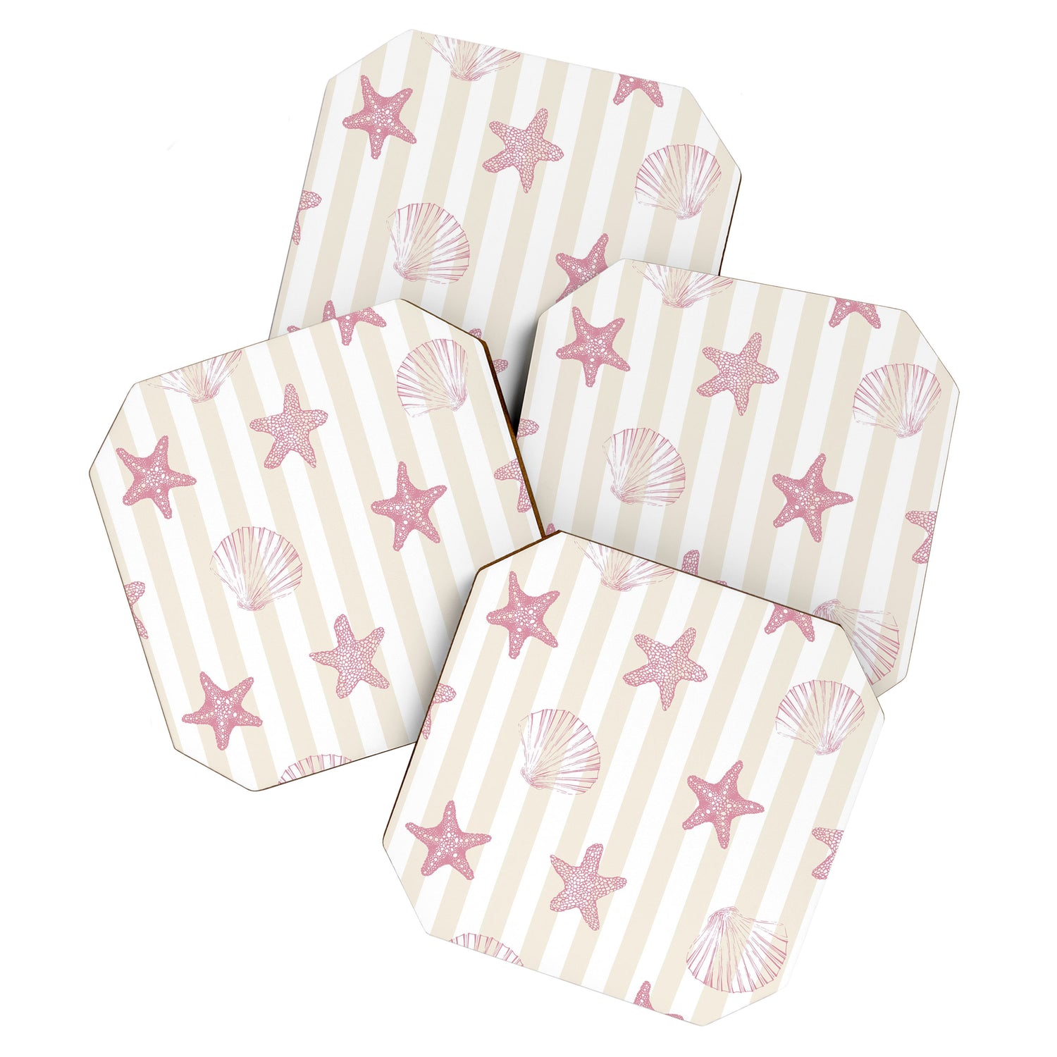 Blush Pink Seashell & Starfish on Beige and White  Coaster Gallery Image 1