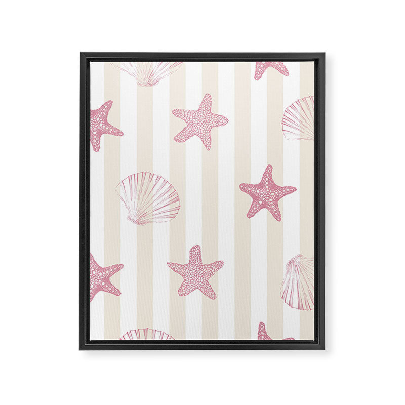 Blush Pink Seashell & Starfish on Beige and White  Framed Canvas Print Gallery Image 8