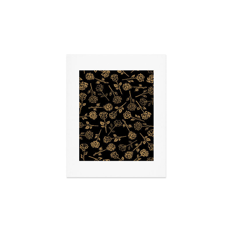 Gold Roses Silhouette on Black Art Print Gallery Image 1