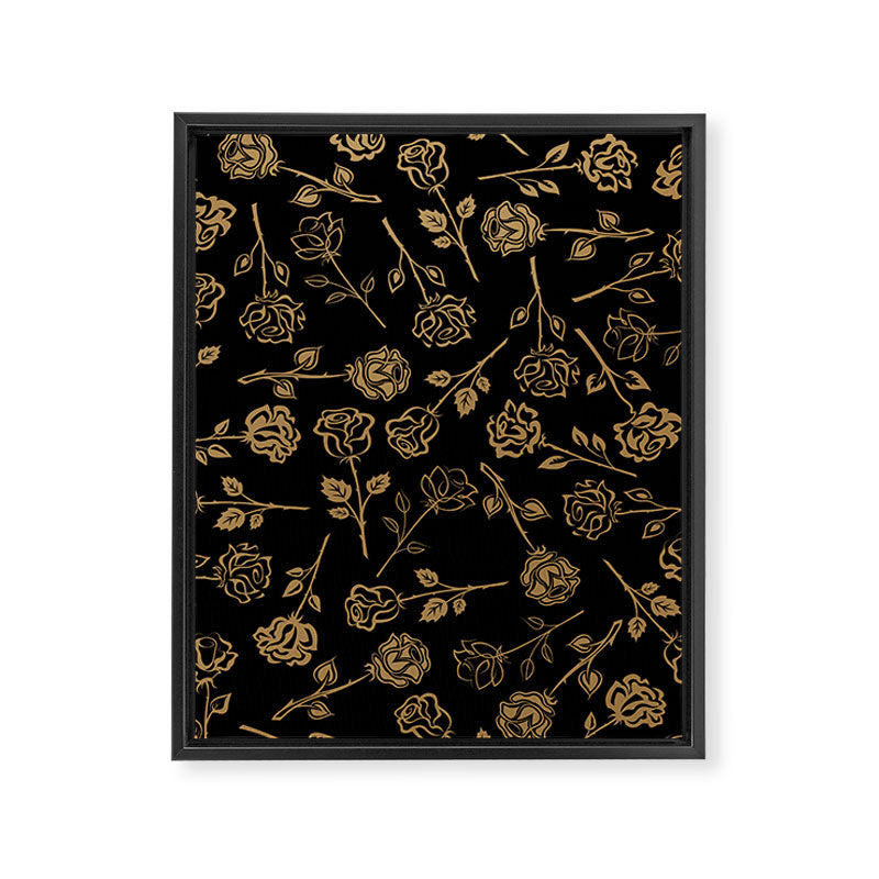 Gold Roses Silhouette on Black Framed Canvas Print Gallery Image 8