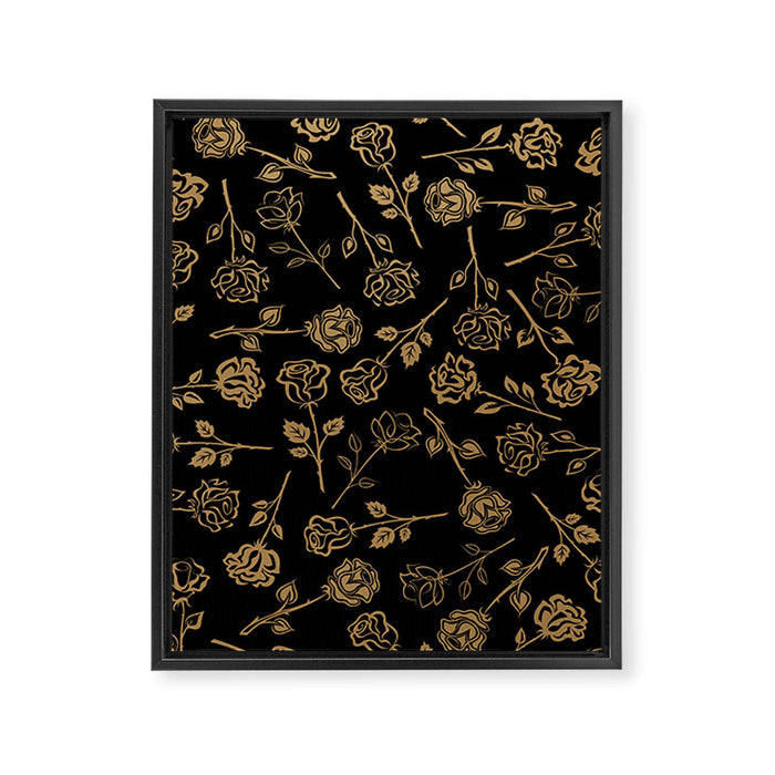 Gold Roses Silhouette on Black Framed Canvas Print Gallery Image 1