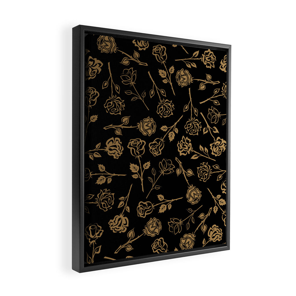 Gold Roses Silhouette on Black Framed Canvas Print Gallery Image 2