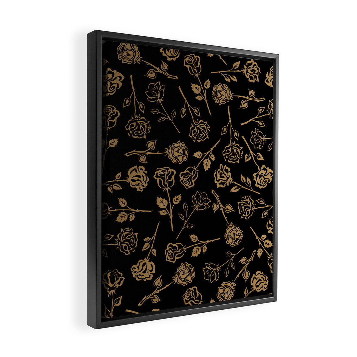 Gold Roses Silhouette on Black Framed Canvas Print Gallery Image 2