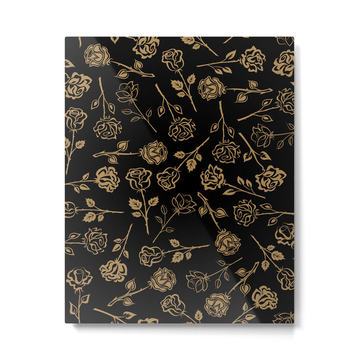 Gold Roses Silhouette on Black Metal Print Gallery Image 1
