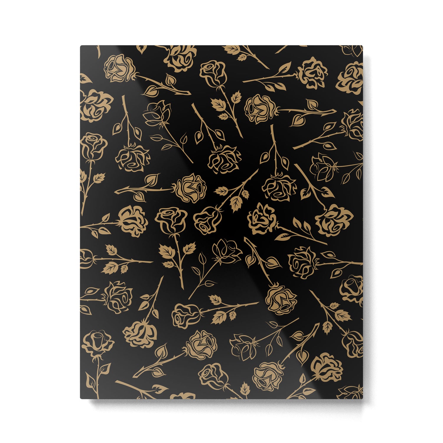 Gold Roses Silhouette on Black Metal Print Gallery Image 6