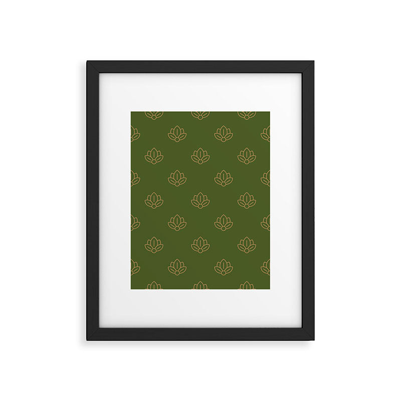 Gold Spiritual Lotus on Dark Olive Green Framed Art Print Gallery Image 6