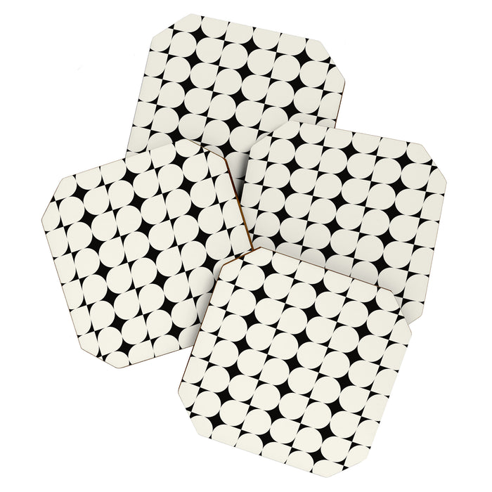 Mid-Century-Modern Abstract Retro Seamless Pattern Black and off-White Coaster Gallery Image 1