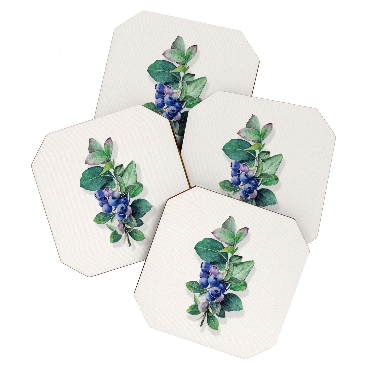 Blueberry branches painted in watercolor Coaster Gallery Image 1