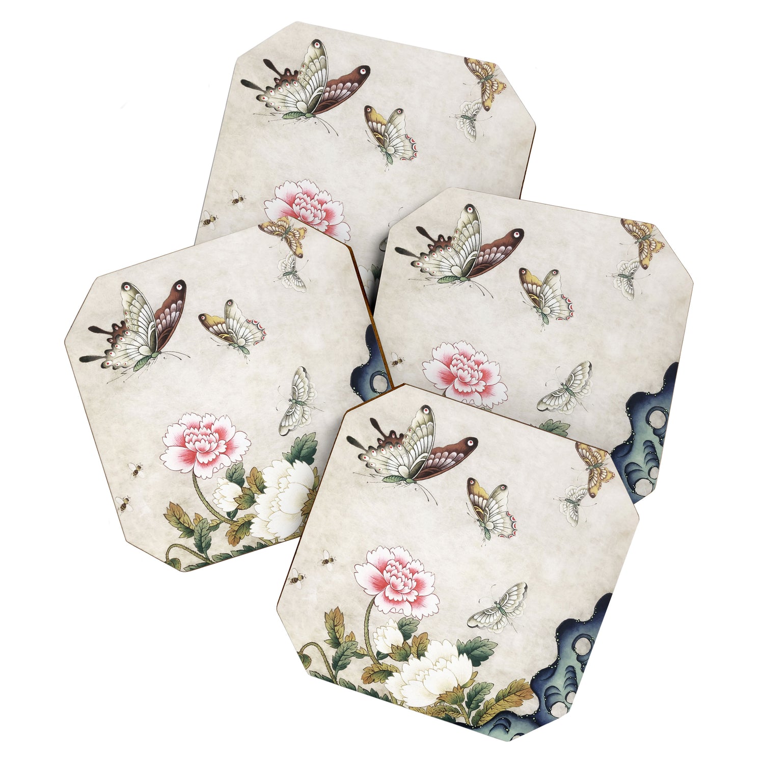Butterflies and flowers : Minhwa-Korean traditional/folk art Coaster Gallery Image 1