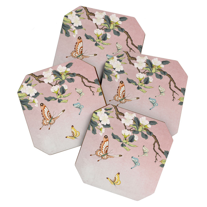 Butterflies and pear blossoms Coaster Gallery Image 1